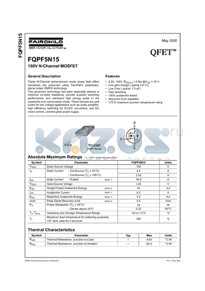 FQPF5N15 datasheet - 150V N-Channel MOSFET