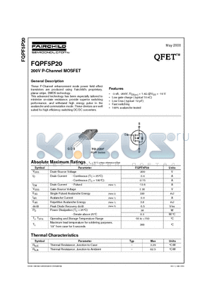FQPF5P20 datasheet - 200V P-Channel MOSFET
