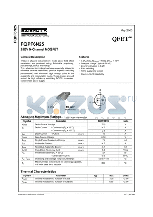 FQPF6N25 datasheet - 250V N-Channel MOSFET