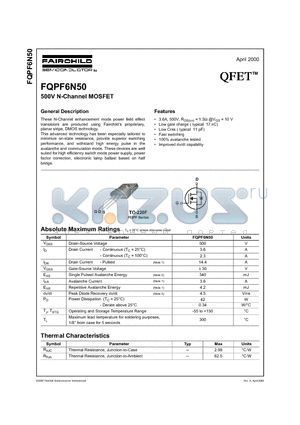 FQPF6N50 datasheet - 500V N-Channel MOSFET