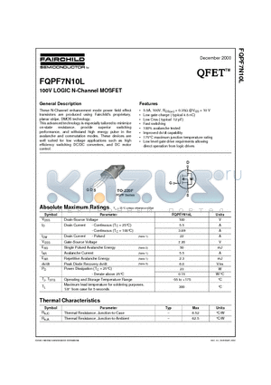 FQPF7N10 datasheet - 100V LOGIC N-Channel MOSFET