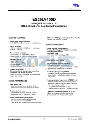 ES29BDS400DB-90RTG datasheet - 4Mbit(512Kx 8/256K x 16) CMOS 3.0 Volt-only, Boot Sector Flash Memory