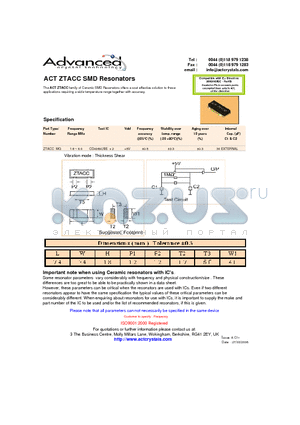 ACTZTACC datasheet - SMD Resonators