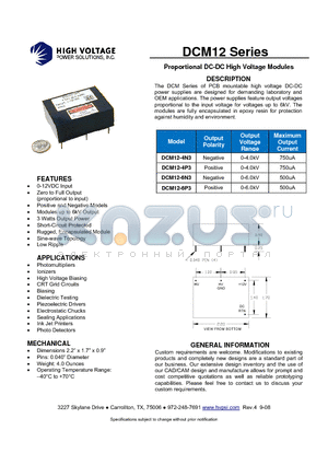 DCM12-6P3 datasheet - Proportional DC-DC High Voltage Modules