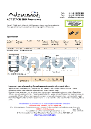 ACTZTACR datasheet - SMD Resonators