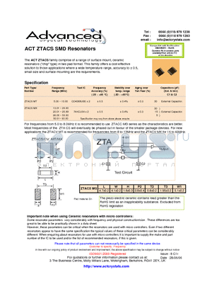 ACTZTACS datasheet - SMD Resonators
