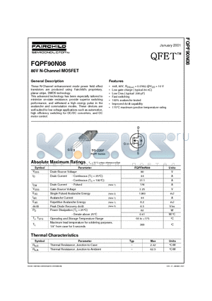 FQPF90N08 datasheet - 80V N-Channel MOSFET