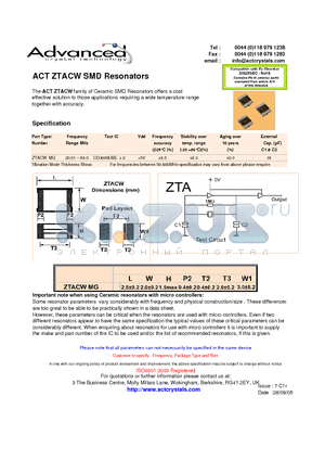 ACTZTACW datasheet - SMD Resonators