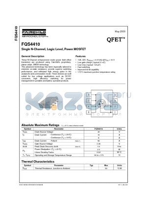 FQS4410 datasheet - Single N-Channel, Logic Level, Power MOSFET