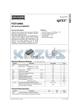 FQT13N06 datasheet - 60V N-Channel MOSFET
