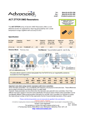 ACTZTTCR datasheet - SMD Resonators