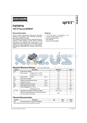 FQT5P10 datasheet - 250V N-Channel MOSFET