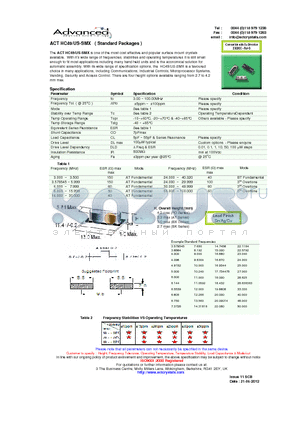 ACT_HC49_US_SMX datasheet - one of the most cost effective and popular surface mount crystals available
