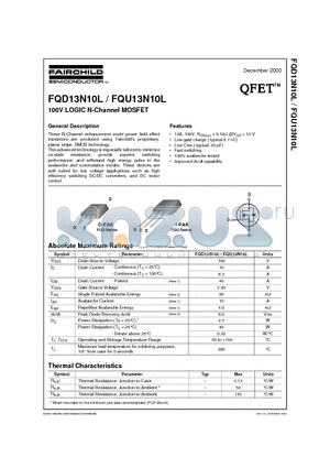 FQU13N10L datasheet - 100V LOGIC N-Channel MOSFET