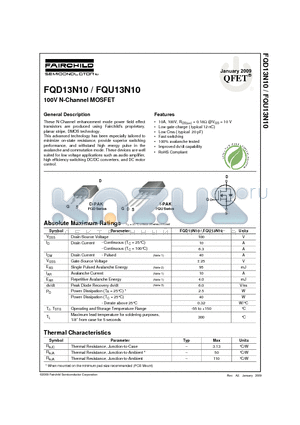 FQU13N10_09 datasheet - 100V N-Channel MOSFET