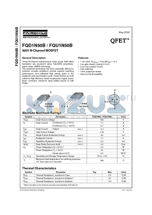 FQU1N50B datasheet - 500V N-Channel MOSFET