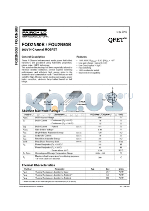 FQU2N50B datasheet - 500V N-Channel MOSFET
