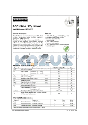 FQU20N06_09 datasheet - 60V N-Channel MOSFET
