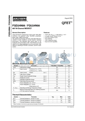 FQU24N08 datasheet - 80V N-Channel MOSFET