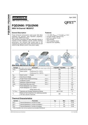 FQU2N90 datasheet - 900V N-Channel MOSFET