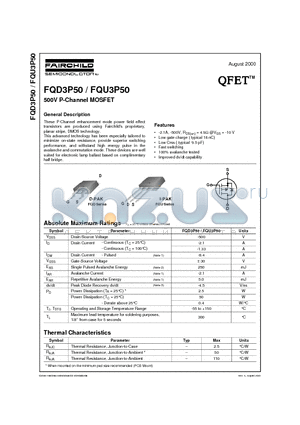 FQU3P50 datasheet - 500V P-Channel MOSFET