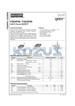 FQU4P40 datasheet - 400V P-Channel MOSFET