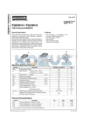 FQU5N15 datasheet - 150V N-Channel MOSFET