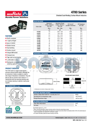 474R7C datasheet - Shielded Dual Winding Surface Mount Inductors