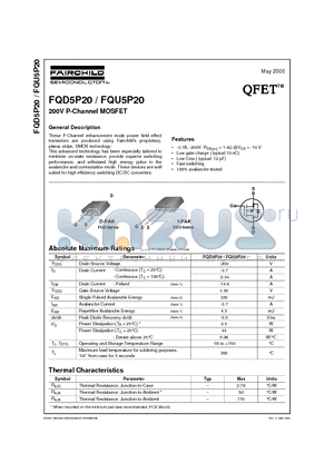 FQU5P20 datasheet - 200V P-Channel MOSFET