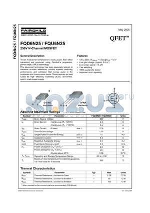 FQU6N25 datasheet - 250V N-Channel MOSFET