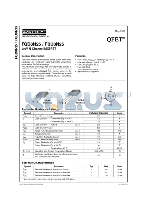 FQU8N25 datasheet - 250V N-Channel MOSFET