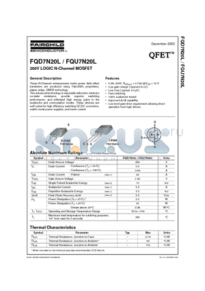 FQU7N20L datasheet - 200V LOGIC N-Channel MOSFET