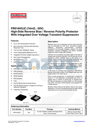 FR014H5JZ datasheet - High-Side Reverse Bias / Reverse Polarity Protector With Integrated Over Voltage Transient Suppression