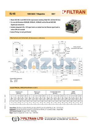 8327 datasheet - RJ-45 1000 BASE-T Magnetics