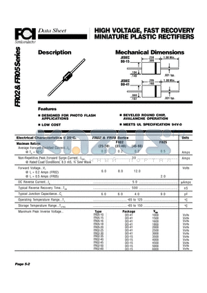 FR02-25 datasheet - HIGH VOLTAGE, FAST RECOVERY MINIATURE PLASTIC RECTIFIERS