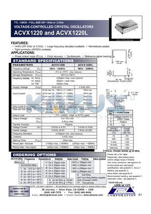 ACVX1220 datasheet - TTL / CMOS FULL-SIZE DIP 5Vdc or 3.3Vdc VOLTAGE-CONTROLLED CRYSTAL OSCILLATORS