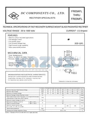 FR03AFL datasheet - TECHNICAL SPECIFICATIONS OF FAST RECOVERY SURFACE MOUNT GLASS PASSIVATED RECTIFIER VOLTAGE RANGE - 50 to 1000 Volts