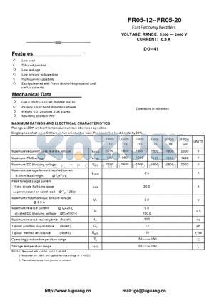 FR05-14 datasheet - Fast Recovery Rectifiers