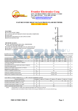 FR05-10 datasheet - FAST RECOVERY HIGH VOLTAHGE PHOTO FLASH RECTIFIER