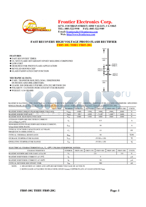 FR05-10G datasheet - FAST RECOVERY HIGH VOLTAGE PHOTO FLASH RECTIFIER