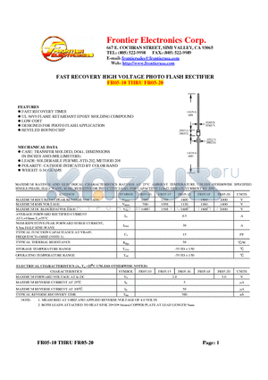 FR05-15 datasheet - FAST RECOVERY HIGH VOLTAHGE PHOTO FLASH RECTIFIER