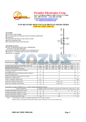 FR05-15G datasheet - FAST RECOVERY HIGH VOLTAGE PHOTO FLASH RECTIFIER