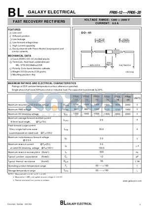 FR05-18 datasheet - FAST RECOVERY RECTIFIERS