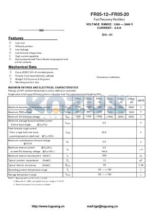 FR05-20 datasheet - Fast Recovery Rectifiers