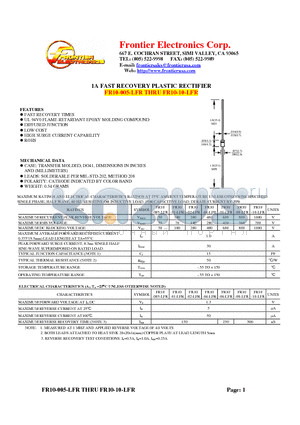 FR10-005-LFR datasheet - 1A FAST RECOVERY PLASTIC RECTIFIER