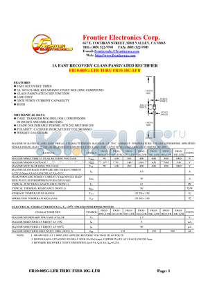 FR10-005G-LFR datasheet - 1A FAST RECOVERY GLASS PASSIVATED RECTIFIER