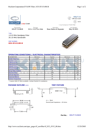 835-IF115.0M-B datasheet - Base Station & Repeater