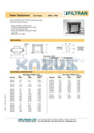 4760 datasheet - Power Transformers Ch Frame