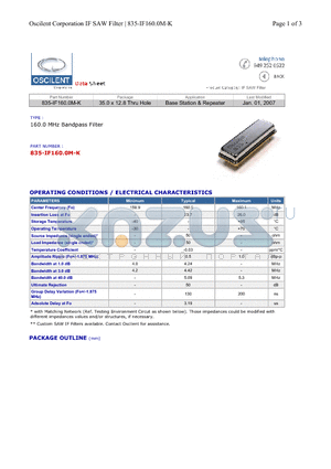 835-IF160.0M-K datasheet - Base Station & Repeater