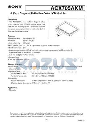 ACX705AKM datasheet - 6.92cm Diagonal Reflective Color LCD Module